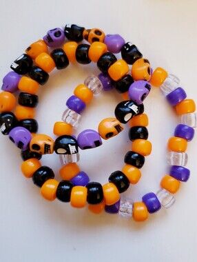 Handmade Stackable Purple Black Neon Orange Skull kandi bracelets
